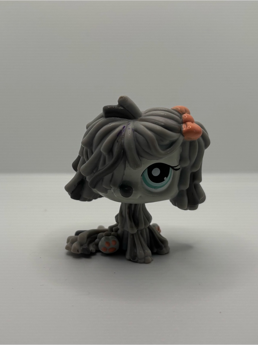 Littlest Pet Shop 2008 LPS #1458 Gray Shaggy Mop Komondor Sheepdog Green Eyes